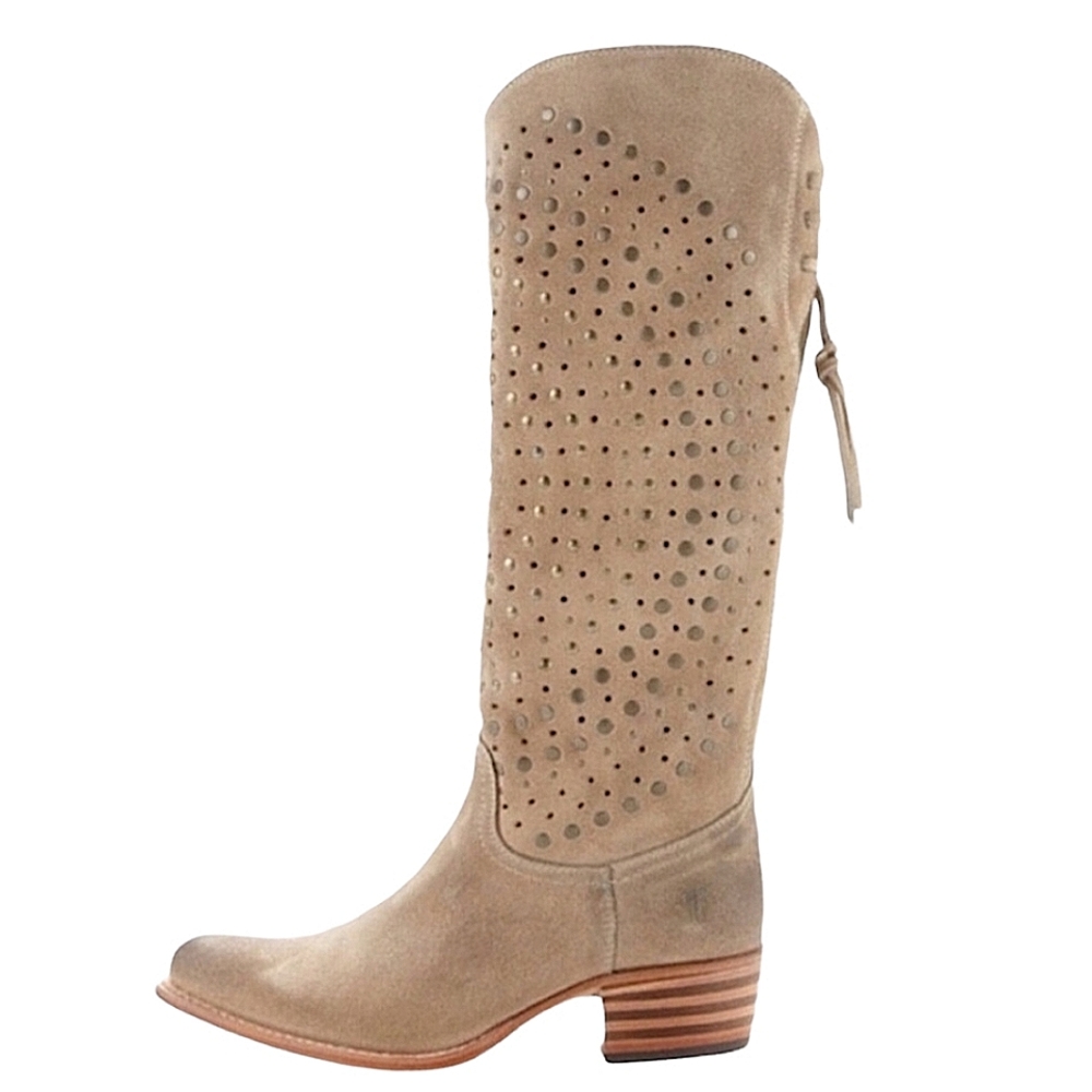Frye Deborah cream suede studded western style boots knee high boots size 8